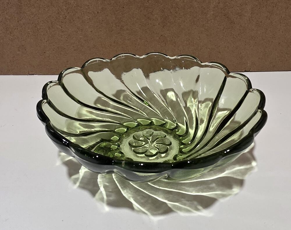 Vintage Hazel Atlas Swirl Green Glass Dish